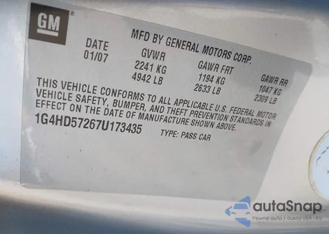 2007 Buick Lucerne Cxl из США, поврежденный, VIN 1G4HD57267U173435